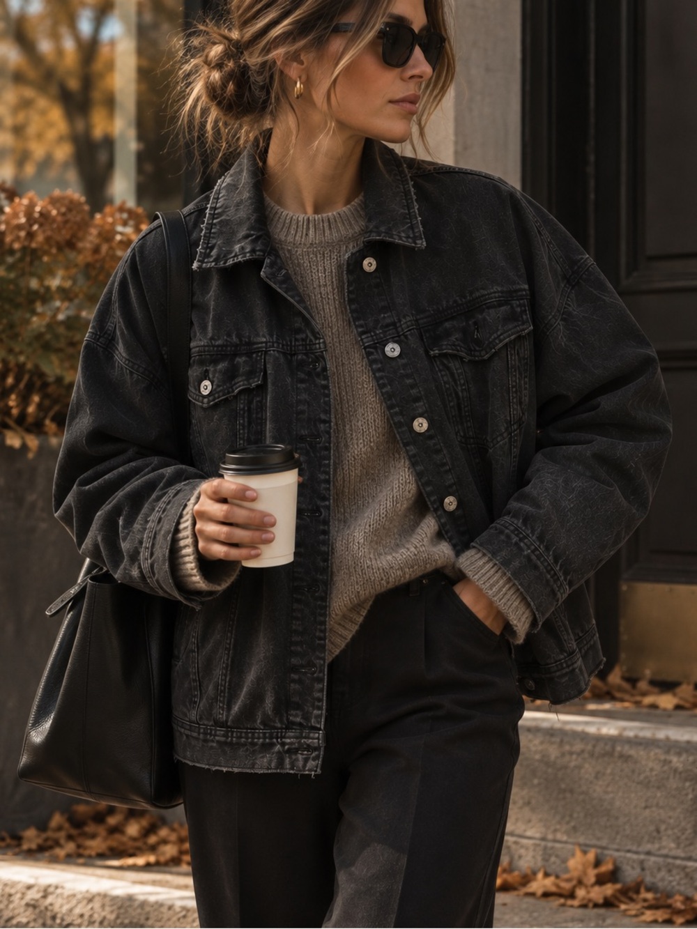 ZARA Black Washed Denim Jacket - Women's Oversized Trucker